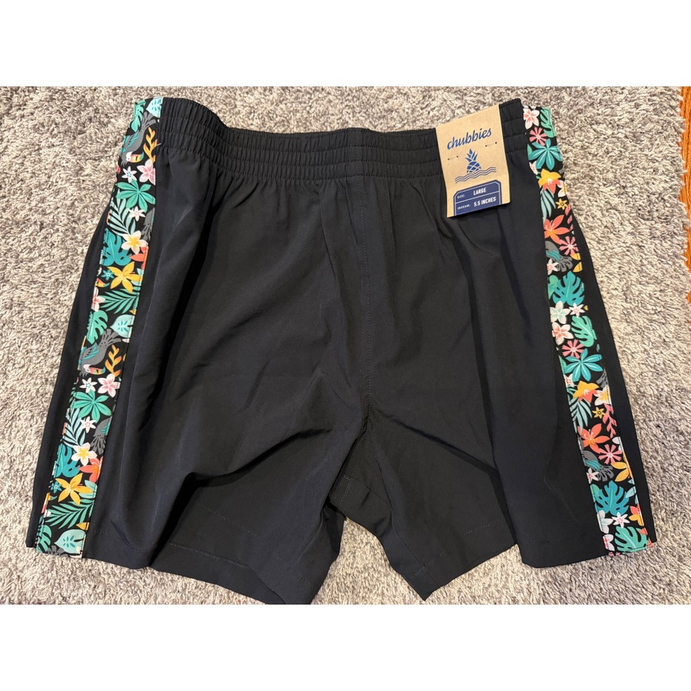 Chubbies Swim Trunks Mens Large Black Wedding Crashers Floral Side Stripe 5.5"